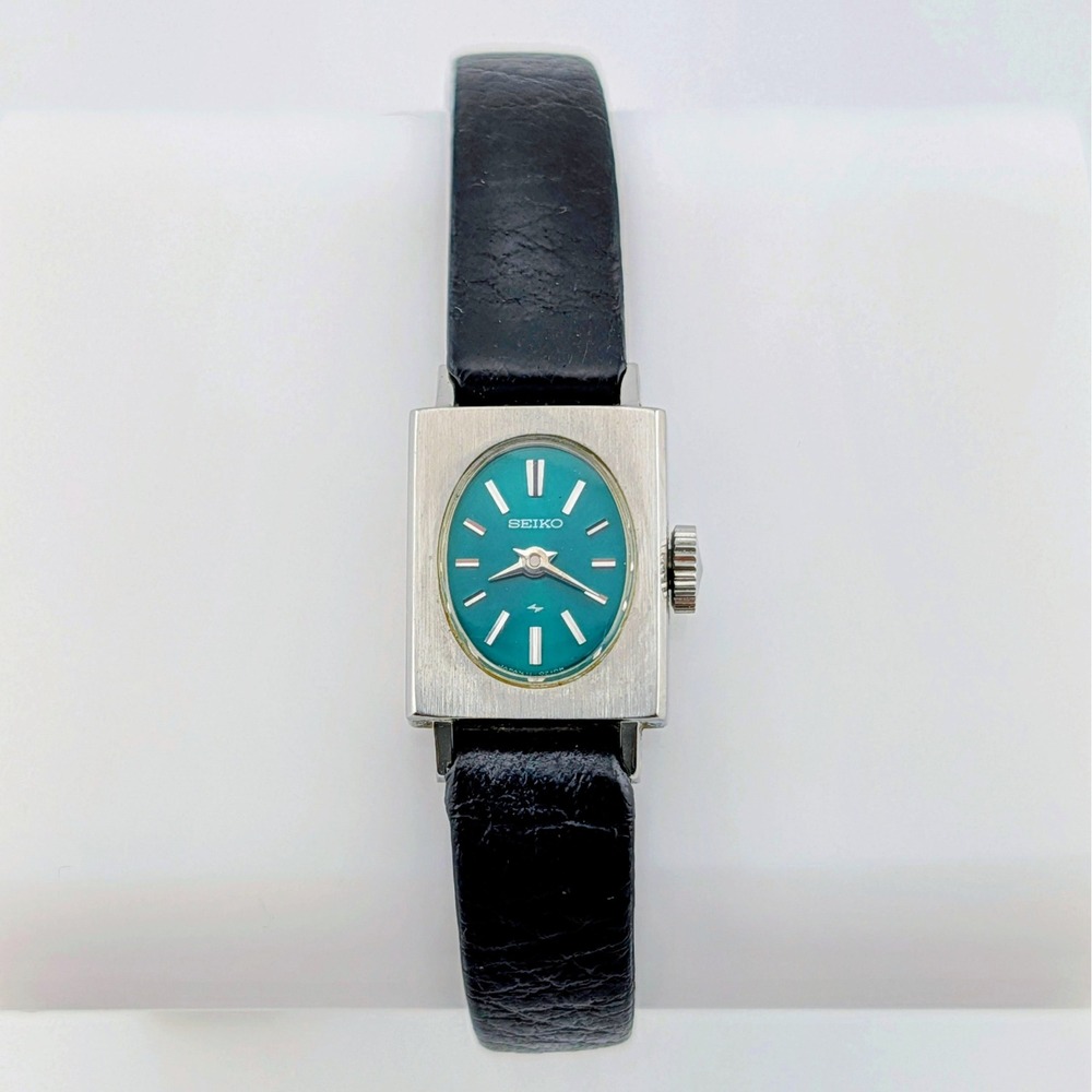 Vintage Seiko 11-7059 Ladies Manual Wind Watch Teal Turquoise Stainless 15mm